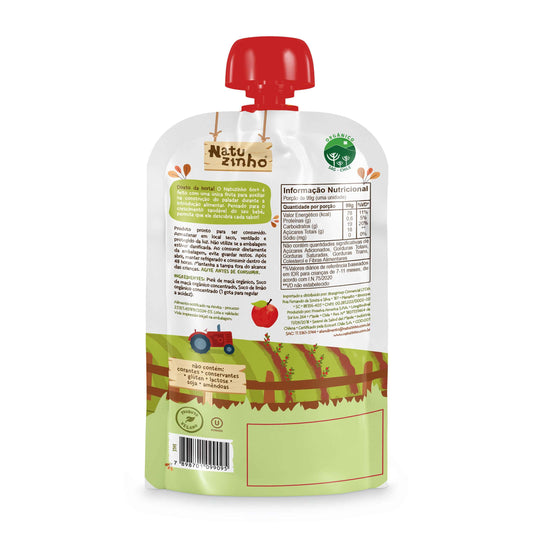 Papinha Organica Natural de Fruta sabor só maça Natuzinho - embalagem verso