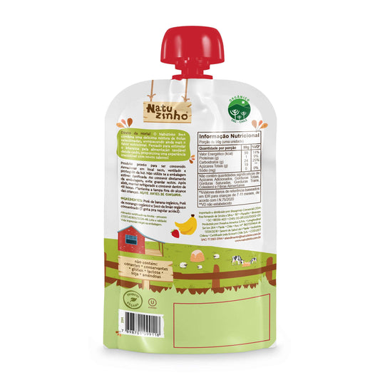 Papinha Organica Natural de Fruta sabor Morango e Banana Natuzinho - embalagem verso