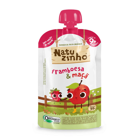 Papinha Organica Natural de Fruta sabor Framboesa e Maça Natuzinho - embalagem frente
