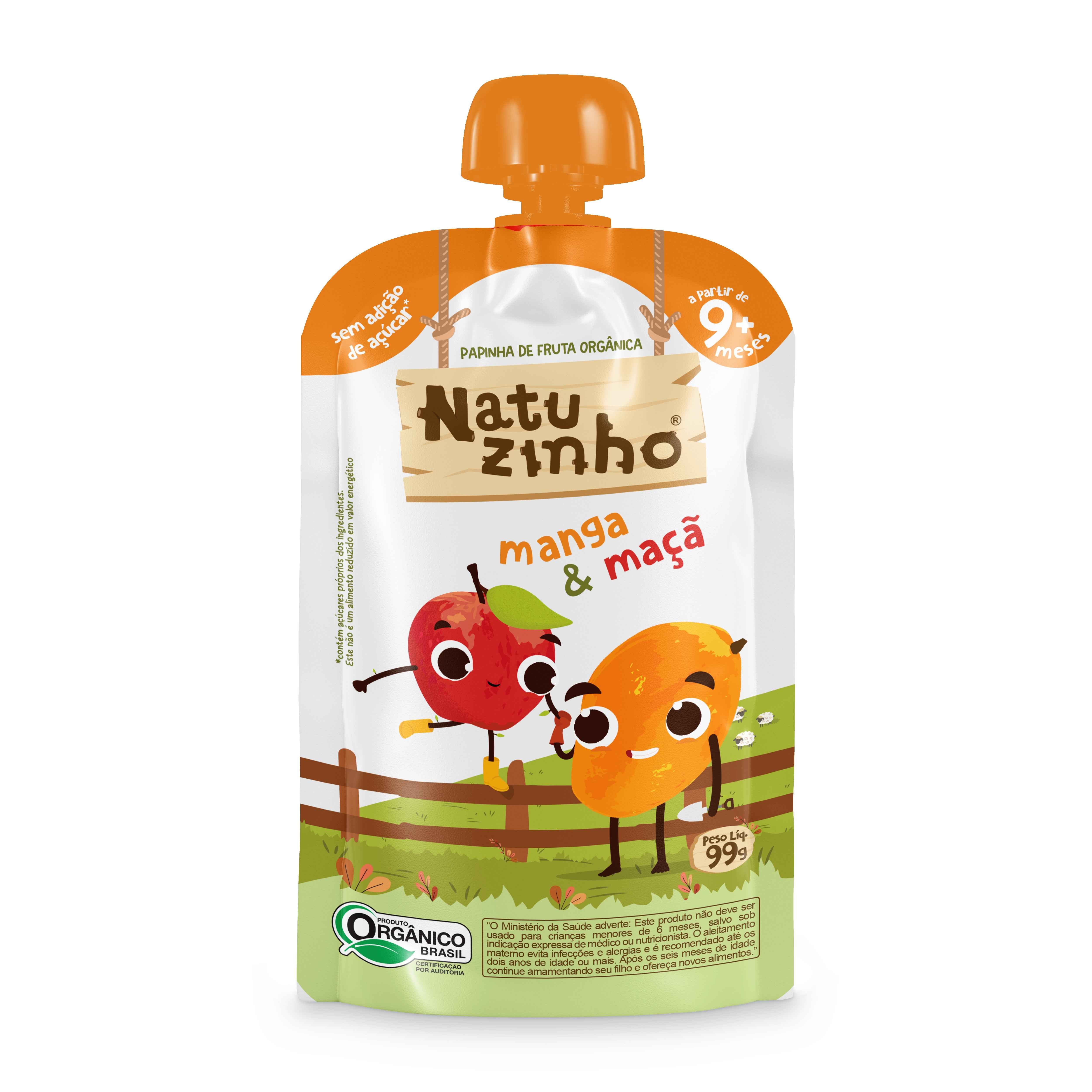 Papinha Organica Natural de Fruta sabor Manga e maça Natuzinho - embalagem frente