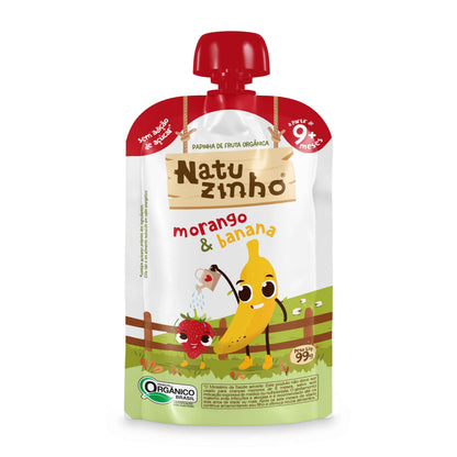 Papinha Organica Natural de Fruta sabor Morango e Banana Natuzinho - embalagem frente