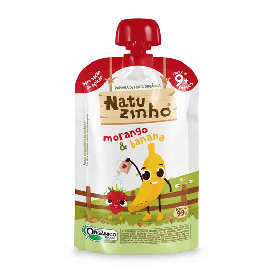 Papinha Organica Natural de Fruta sabor Morango e Banana Natuzinho - embalagem frente