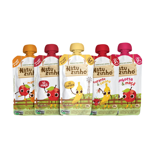 Papinha Organica Natural de Fruta Natuzinho - Kit Meu Primeiro Natuzinho - todos os sabores contidos no kit