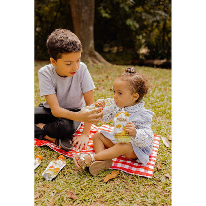 Kit Papinha Organica Natuzinho Banana Bebe 12 unidades - crianças no parque consumindo natuzinho